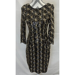 NEW GB Woman’s 2/3 Sleeve Sequin Dress Black Gold Sz Medium $119 FS Bnft Charity